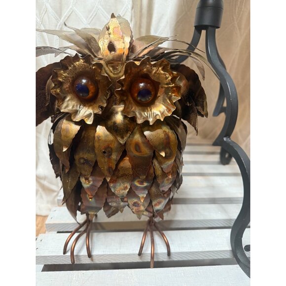 Midcentury Whimsical Torch Cut Metal Brutalist Owl Sculpture  Rustic Art Retro - Picture 8 of 16